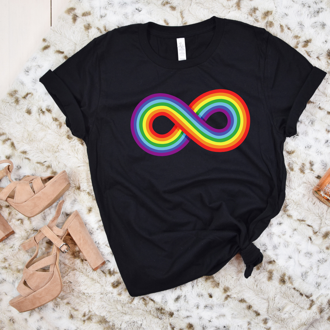 T Shirt Rainbow Infinity Symbol Adult Unisex 10 Full Centre Black 3XL