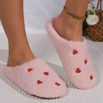 Slippers, Pink with Hearts, Unstructured Sole