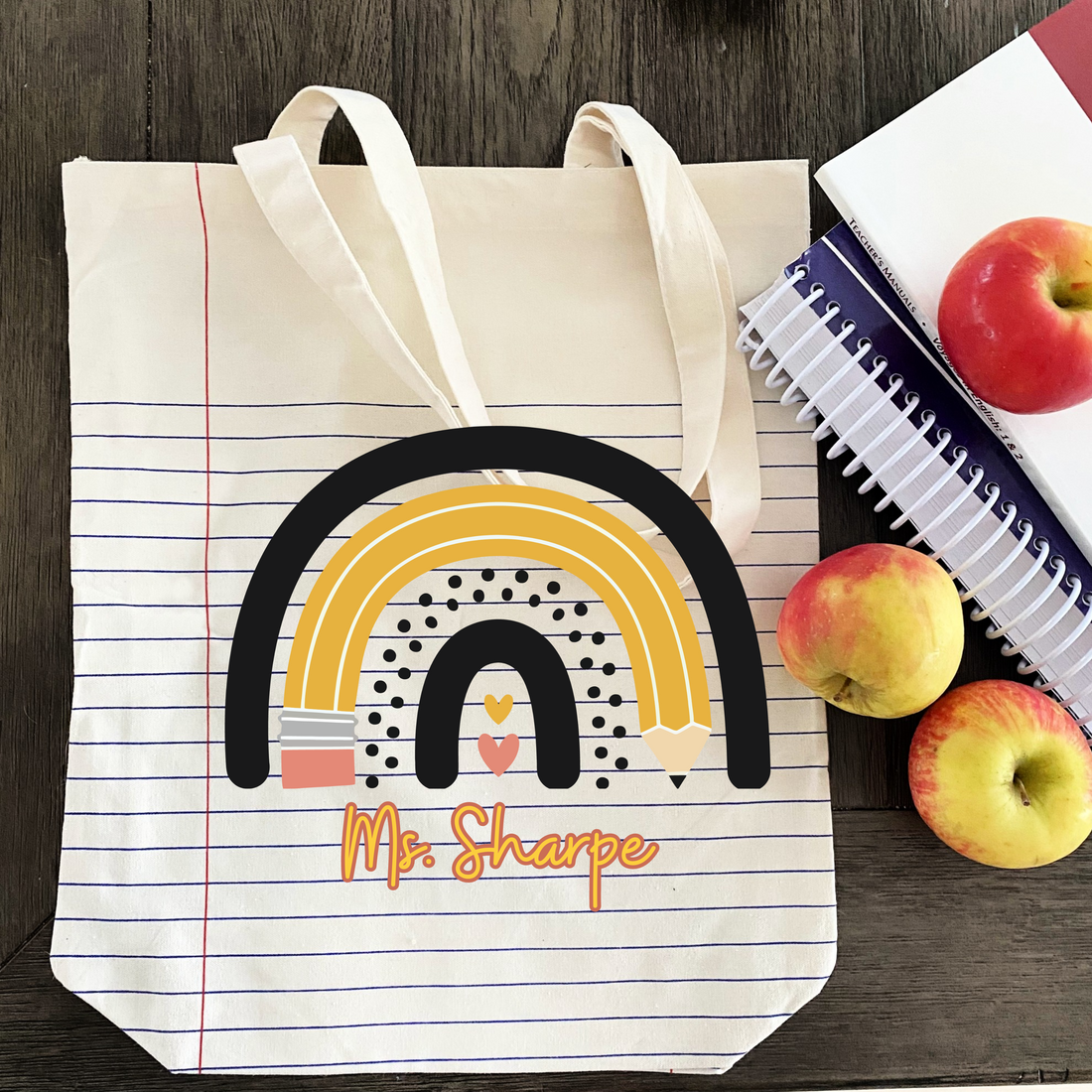 Tote Bag, Teacher Gift, Lined Paper Canvas