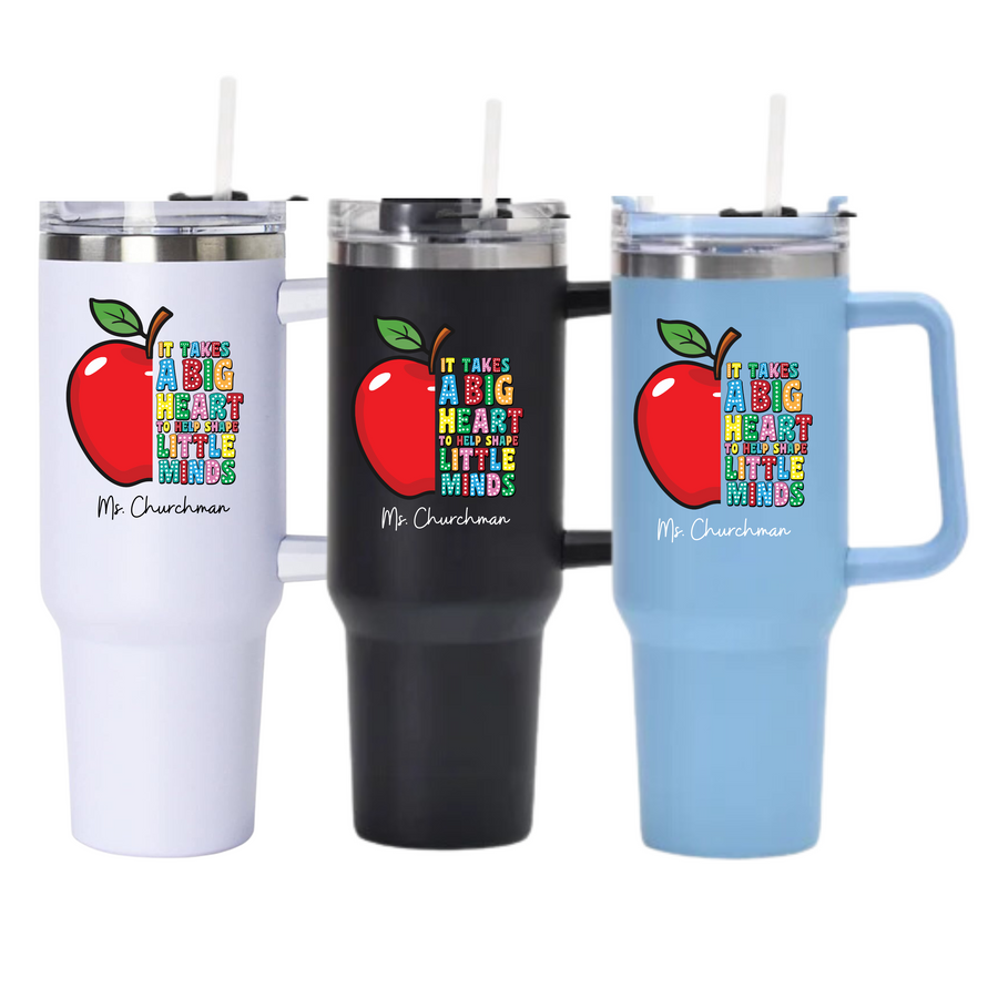 40oz Stainless Steel Tumbler, Teacher Gift, Apple It Takes a Big Heart