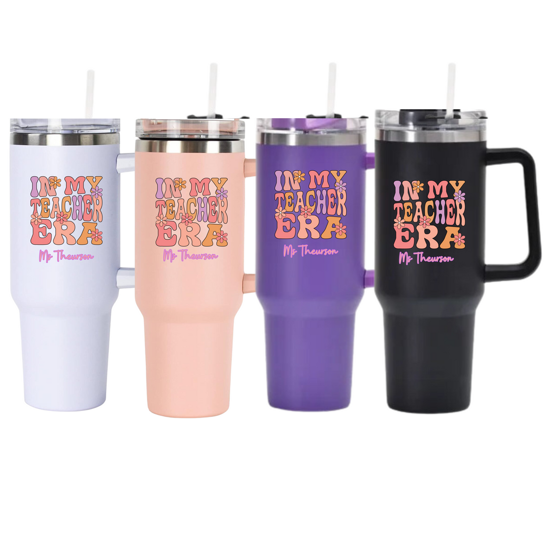 40oz Stainless Steel Tumbler, Teacher Gift, In My Teacher Era Flowers